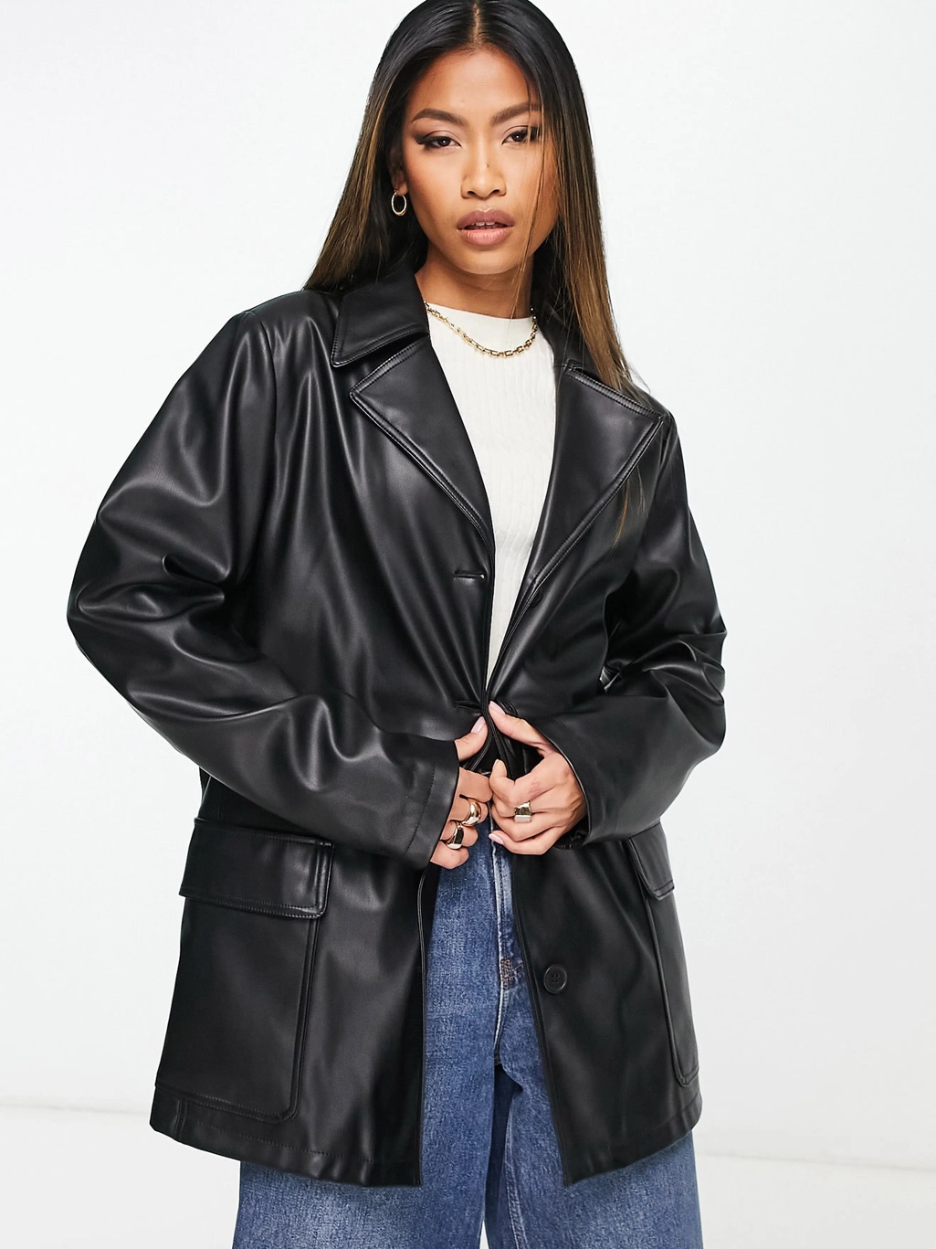 Asos Design Blazer Black Faux Leather Blazer Jacket